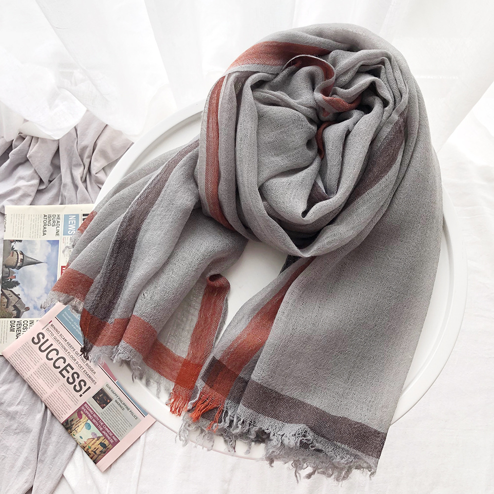 外贸羊毛丝巾条纹色织围巾女士秋冬欧美日韩风淑女森女