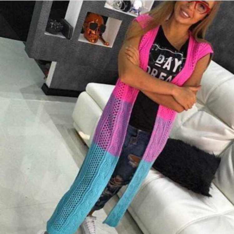 Spring 2021 wish AliExpress long knitted sweater with European and American style, gradient color sleeveless knitted sweater, women's cardigan