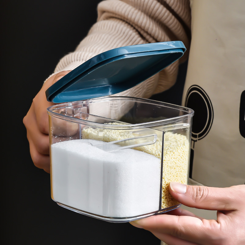 35823 Room Seasoning Box 2-compartment integrated Nordic household creative sugar, salt, monosodium glutamate seasoning storage box with lid seasoning box Specification image