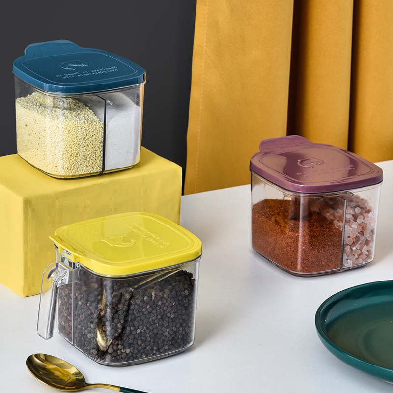 35823 Room Seasoning Box 2-compartment integrated Nordic household creative sugar, salt, monosodium glutamate seasoning storage box with lid seasoning box details Picture