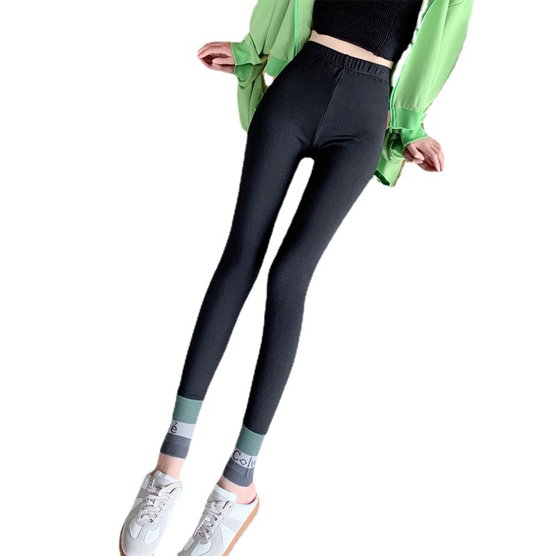Spring and autumn thin cotton patchwork tight-fitting pants with tight cuffs, wearing elastic high-waisted slimming pants on the outside, popular small-leg pants and large-sized long Johns Item Picture