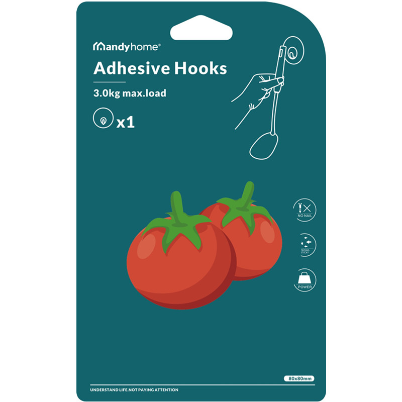 [Manti Home] Tomato traceless hook Bathroom kitchen hook sticky hook strong load free punching full figure