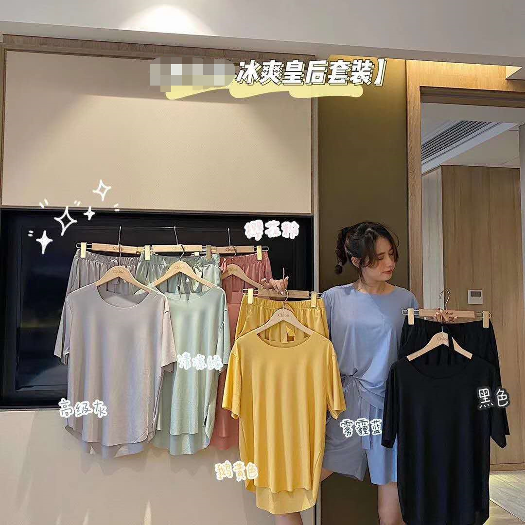 2021春夏新款冰丝运动休闲套装莫兰迪纯色短袖短裤冰爽皇后套装女