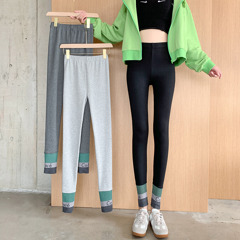 Spring and autumn thin cotton patchwork tight-fitting pants with tight cuffs, wearing elastic high-waisted slimming pants on the outside, popular small-leg pants and large-sized long Johns Specification image