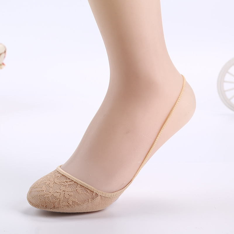 Direct sales of half-foot lace cotton sole halter socks from the manufacturer. Korean no-heel lace stockings, breathable half-foot invisible socks details Picture
