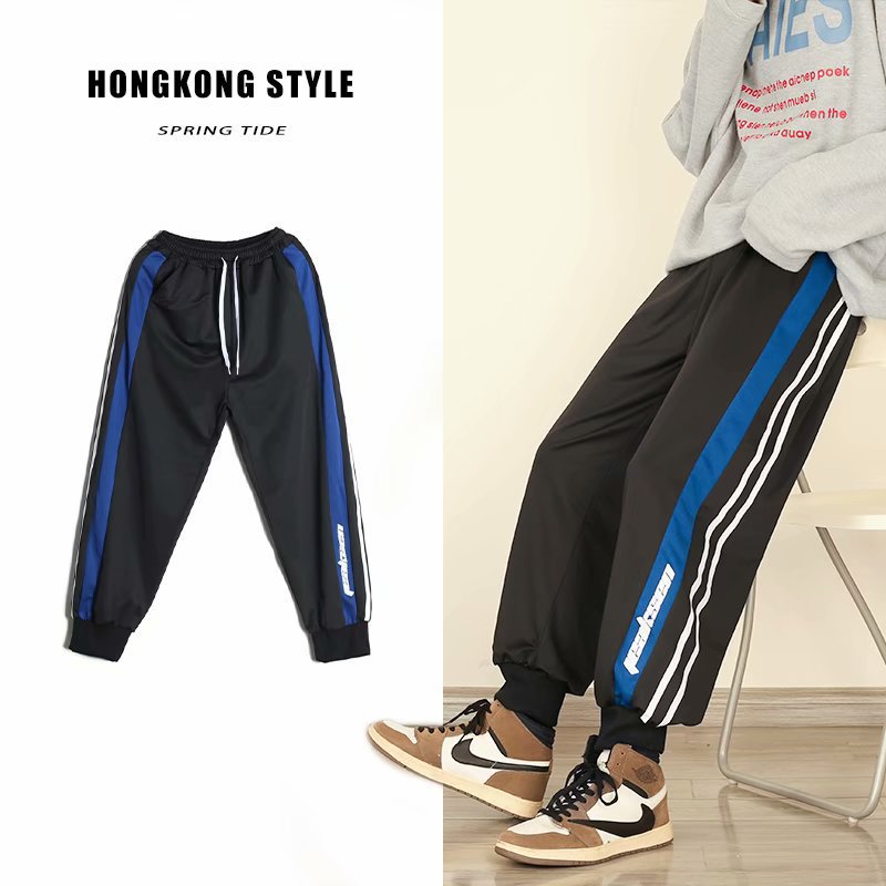 Casual pants for men, Korean style Harajuku style pants, trendy loose bf student sweatpants, trendy brand tight-fitting 9-inch sportswear pants for men