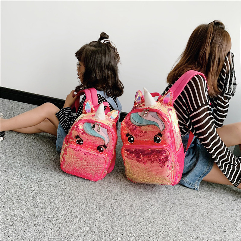 New Eye Unicorn backpack, sequined backpack for girls and children, large and small versions of mother and child bags, student schoolbag
