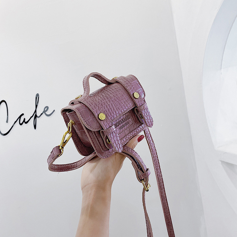 Mini 2021 Summer New style fashionable stone-patterned small square bag, double belt lock pu women's bag, single-shoulder crossbody bag Specification image