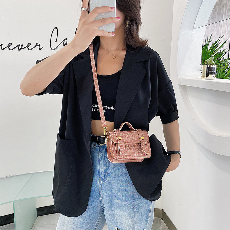 Mini 2021 Summer New style fashionable stone-patterned small square bag, double belt lock pu women's bag, single-shoulder crossbody bag details Picture