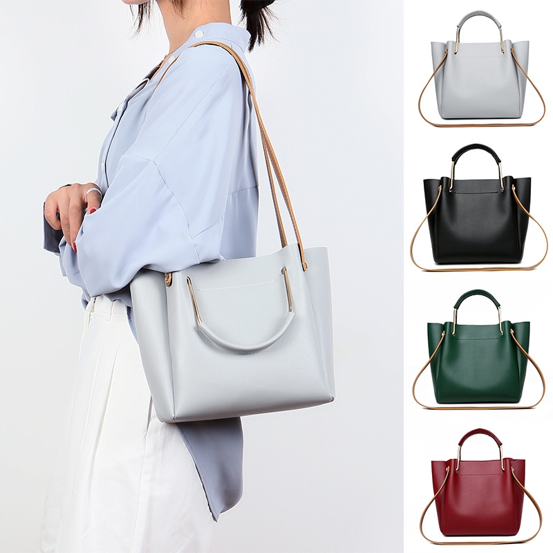 包包女纯色女式手提包休闲潮流斜跨单肩包金属把手新款2021挎包