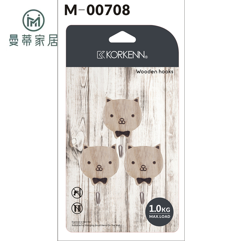 [Manti Home] Bear wood hook bathroom kitchen hook sticky hook strong bearing hole free