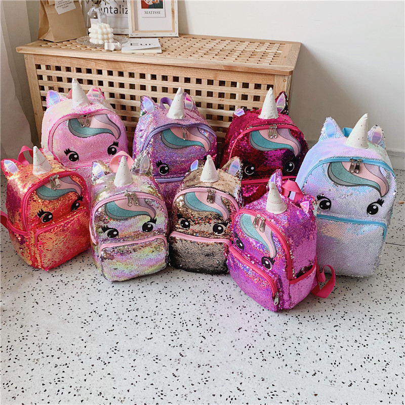 New Eye Unicorn backpack, sequined backpack for girls and children, large and small versions of mother and child bags, student schoolbag details Picture