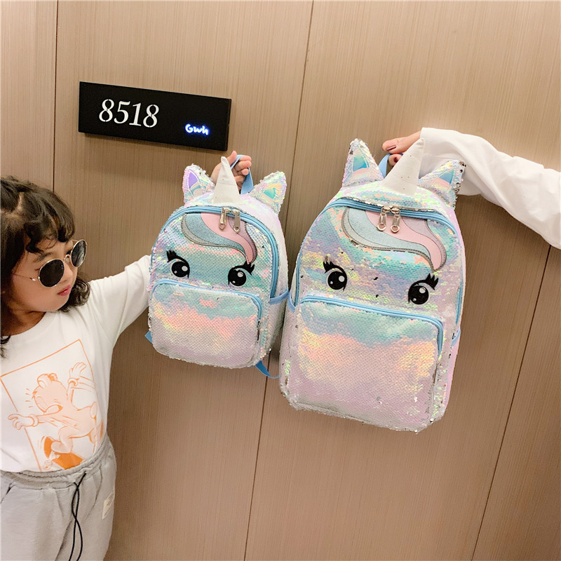 New Eye Unicorn backpack, sequined backpack for girls and children, large and small versions of mother and child bags, student schoolbag Specification image