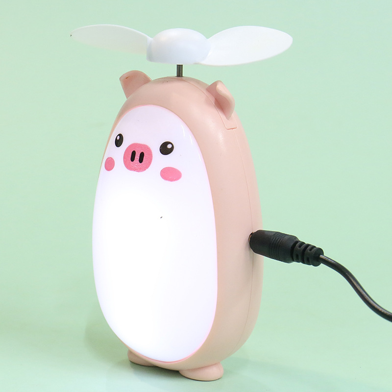 2022 New Model of student dormitory desktop USB charging fan, children's cartoon with light handheld mini fan details Picture