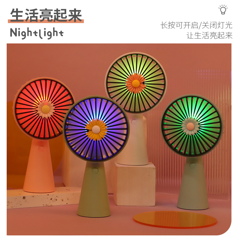 2022 Creative New Outdoor portable student Fan with Night Light Handheld usb charging Desktop Mini Fan Application Scenario
