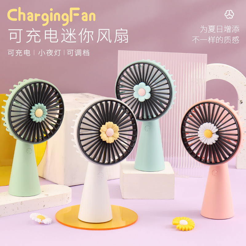 2022 Creative New Outdoor portable student Fan with Night Light Handheld usb charging Desktop Mini Fan full figure