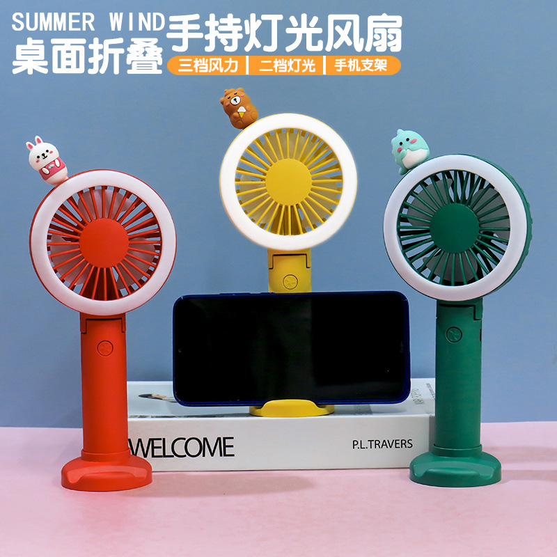 2022 Korean version simple cartoon animal phone stand Desktop fan Outdoor handheld USB charging small fan details Picture