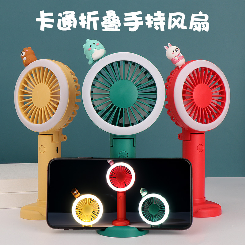 2022 New Creativity Student Outdoor Handheld usb Mini Fan with Light, Cartoon Cute Girls' Desktop Mini Fan full figure