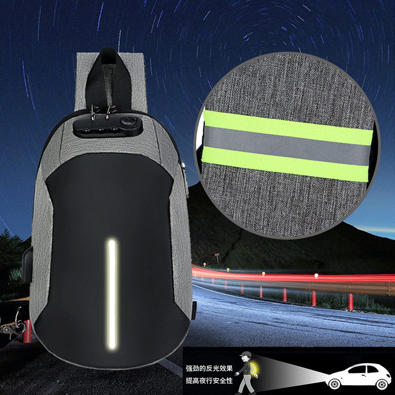 New casual crossbody bag, trendy men's anti-theft single-shoulder bag, business casual USB charging waterproof men's chest bag details Picture