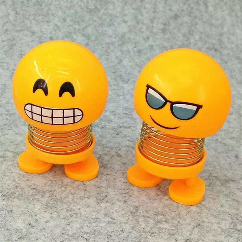 New smiling face spring dolls, little yellow emoticons, shaking head dolls, novel and unique car car ornaments, doll toys details Picture