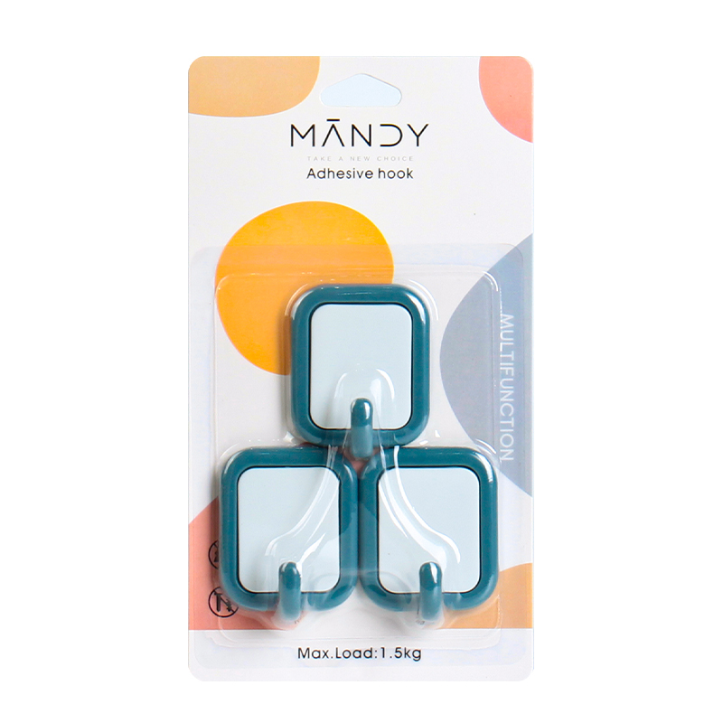 【 Mandy Home 】 Rectangular plastic hooks, bathroom and kitchen hooks, sticky hooks, strong load-bearing capacity, no need for drilling