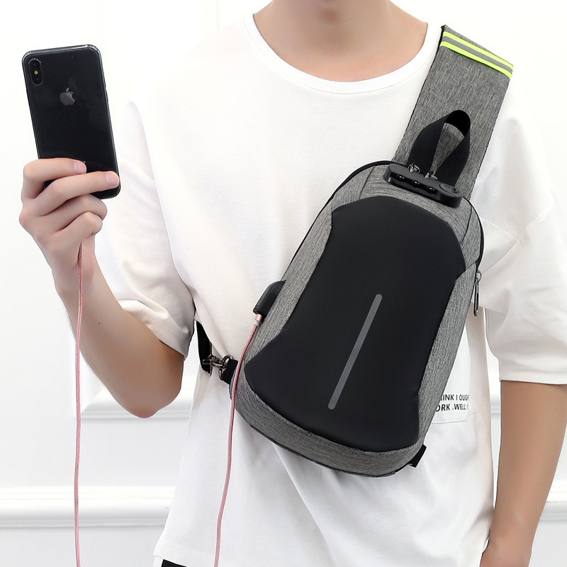 New casual crossbody bag, trendy men's anti-theft single-shoulder bag, business casual USB charging waterproof men's chest bag