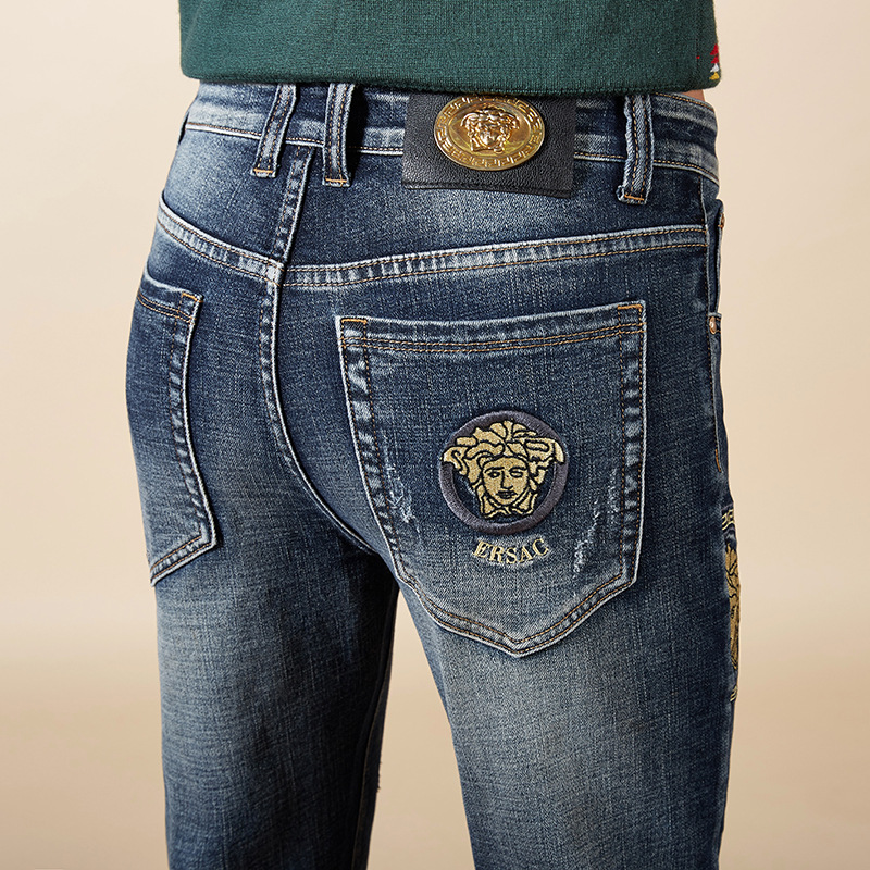 20mm thick Medusa stretch men's jeans, mid-waisted straight leg loose plus-size men's wear Application Scenario