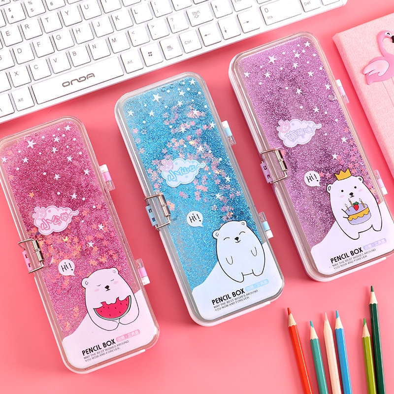 New type of sand pencil box, multi-functional double-layer plastic pencil case for primary school students, anti-drop large-capacity pencil case Application Scenario