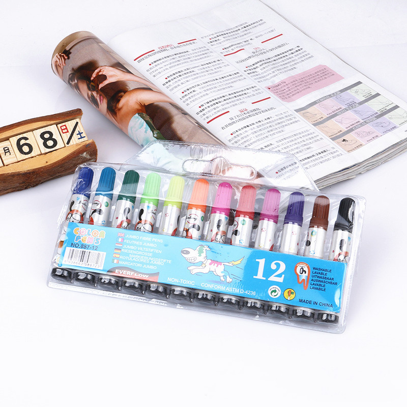 Factory direct sales of 12 watercolor pens, children's drawing and doodling pens, color pens 887-12, one yuan and two yuan supply full figure