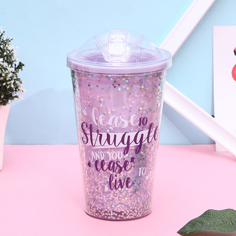 New bestsellers: Double-layer summer cup, outdoor portable student straw, plastic water cup, creative crushed ice cup, customizable Specification drawing