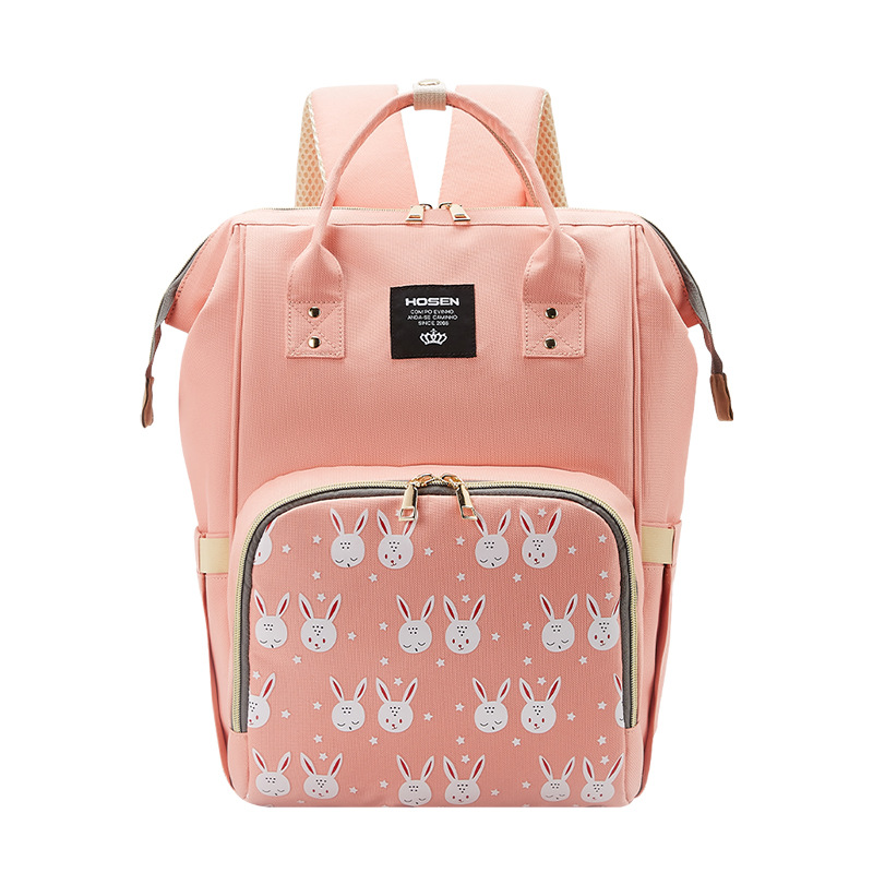 One-piece delivery of the new Korean version cartoon-printed mommy bag, trendy and casual backpack, multi-functional mother and baby bag Item Picture