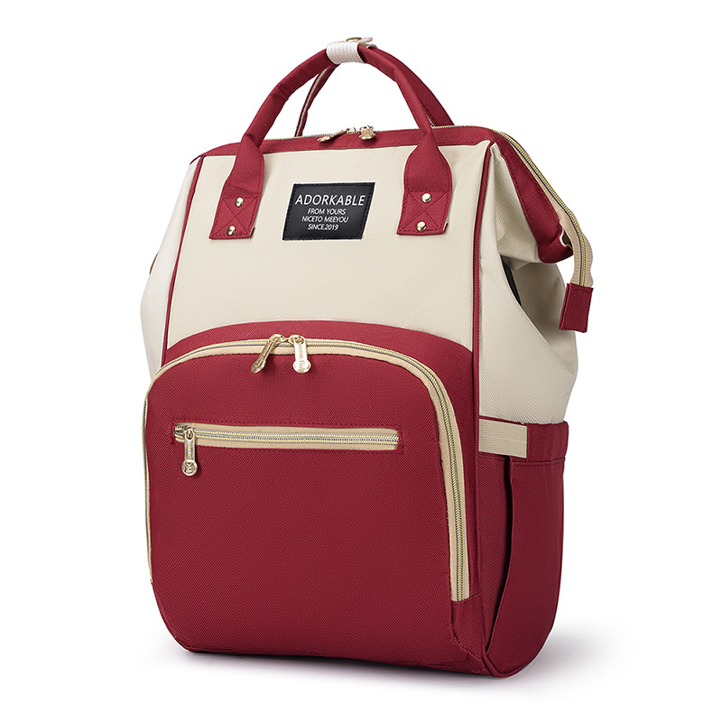 2021 Spring New lightweight Korean-style fashionable color-blocking mom bag, USB charging multi-functional outdoor mother and baby bag Item Picture