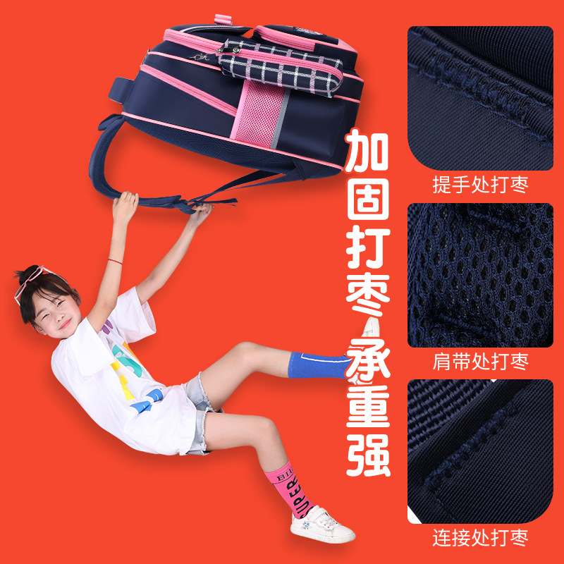 New primary school schoolbag for girls with bow double shoulder bag 1-3-6 grade PU waterproof and weight-reducing children bag details Picture