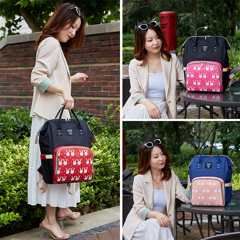 One-piece delivery of the new Korean version cartoon-printed mommy bag, trendy and casual backpack, multi-functional mother and baby bag Specification image