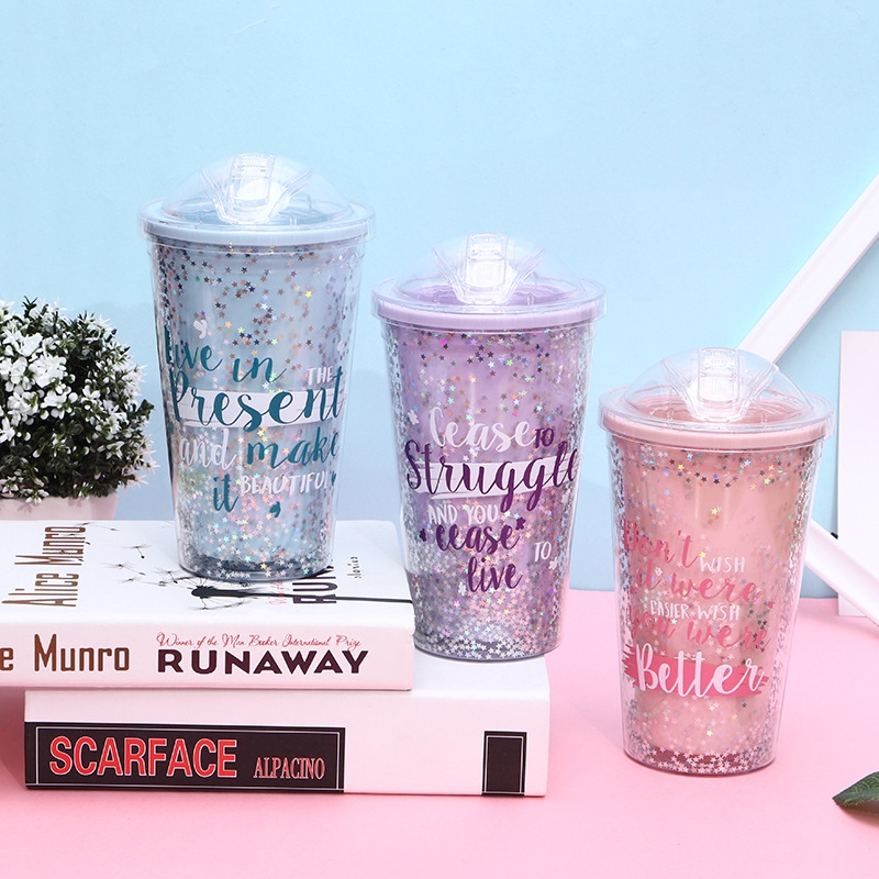 New bestsellers: Double-layer summer cup, outdoor portable student straw, plastic water cup, creative crushed ice cup, customizable details Picture