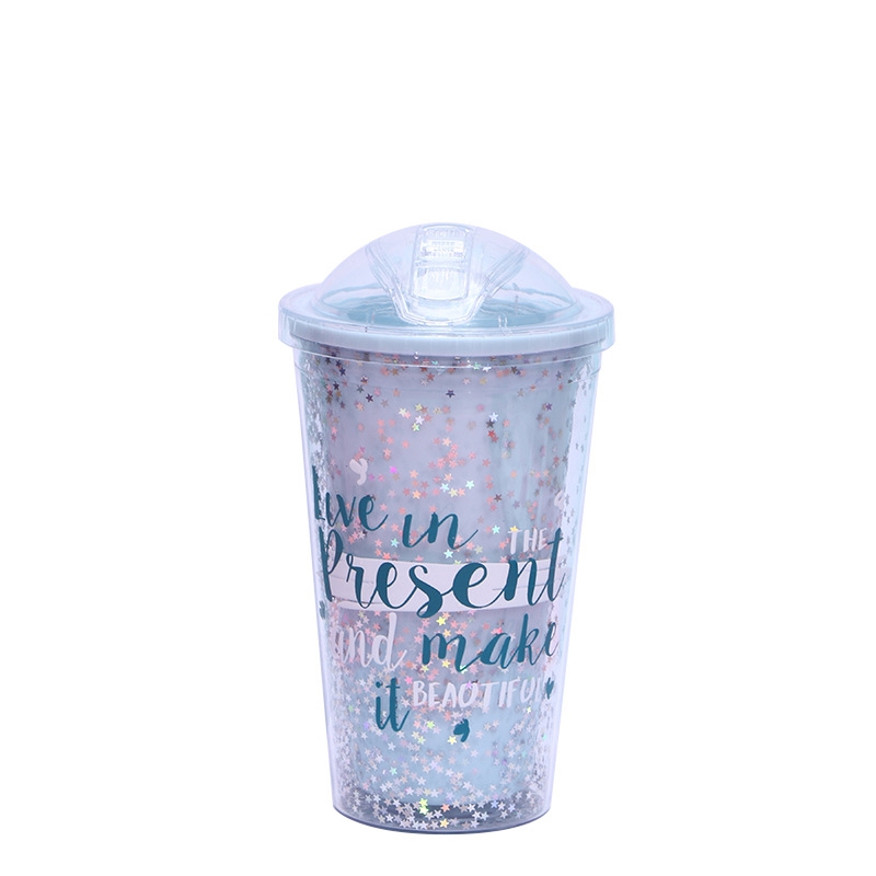 New bestsellers: Double-layer summer cup, outdoor portable student straw, plastic water cup, creative crushed ice cup, customizable Item Picture