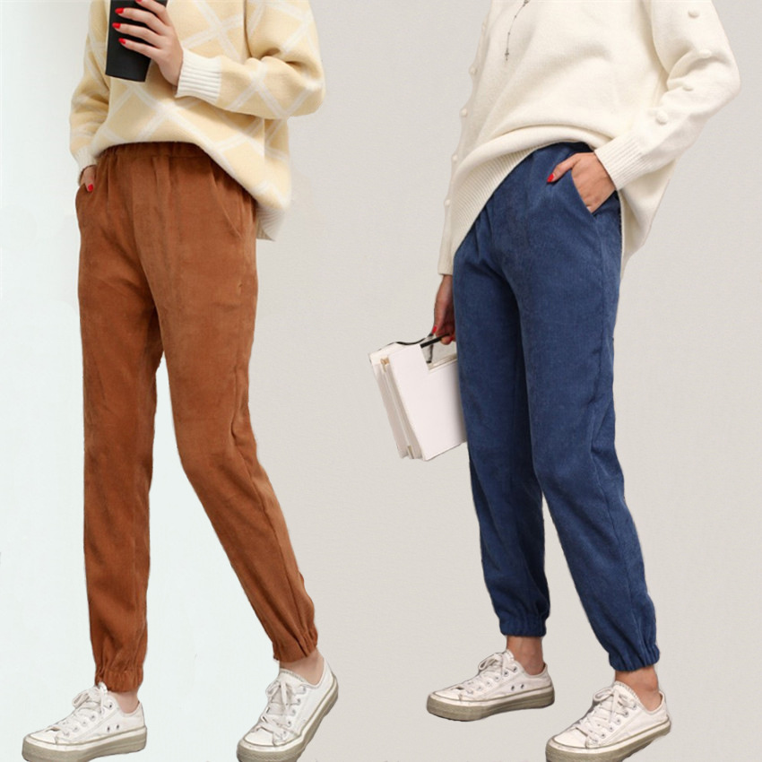 Autumn and winter corduroy pants women loose Korean BF small foot pants with velvet and thick velvet bottom to wear casual pants