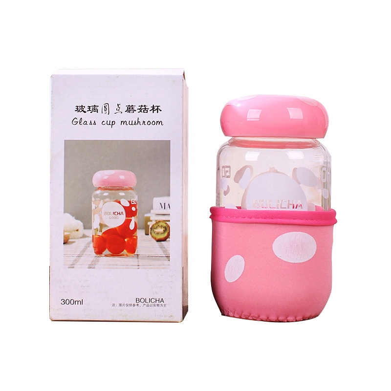 Factory direct sales: Mushroom cups, cartoon glass cups, creative water cups, flower tea cups, advertising gift cups, customized logos Specification drawing