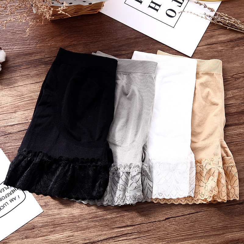 Lace safety pants For women's summer cotton outer wear leggings, three-quarter pants, high waist, tummy, hips and large size shorts