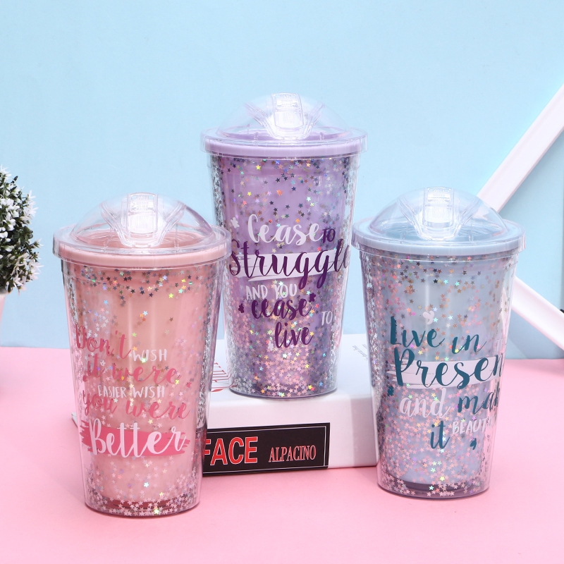 New bestsellers: Double-layer summer cup, outdoor portable student straw, plastic water cup, creative crushed ice cup, customizable full figure