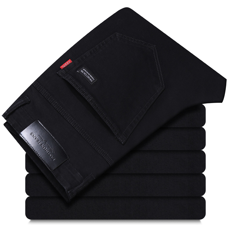 Spring and autumn pure black jeans for men, fashionable men's style, stretch and slim, trendy young straight long pants Item Picture