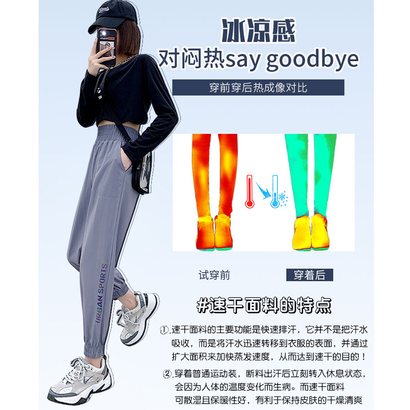 Ice Silk Quick-drying Pants Women's Spring and Autumn 2021 new loose black tight-fitting casual thin grey sportswear pants Summer Specification image