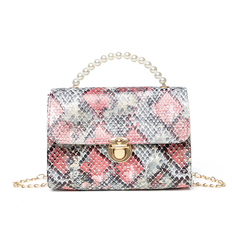 Women's bag2021 New Snake-patterned pearl hand-held chain small square bag, mobile phone bag, gift small bag Item Picture