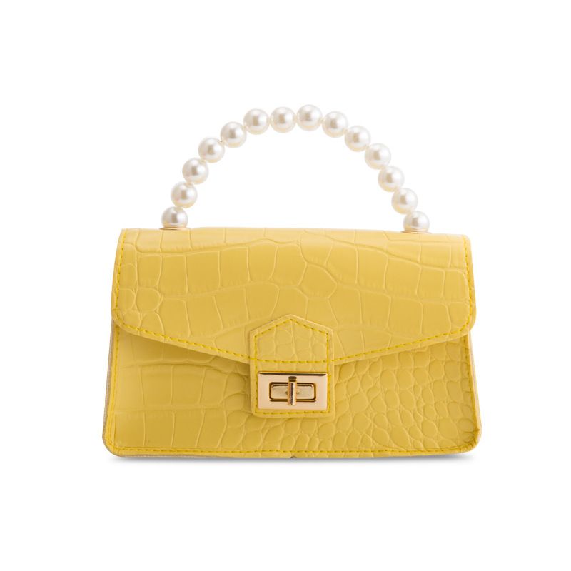 Women's bag 2021 new style crocodile pattern lock pearl hand-held chain small square bag Casual mobile phone small bag one-piece consignment Item Picture
