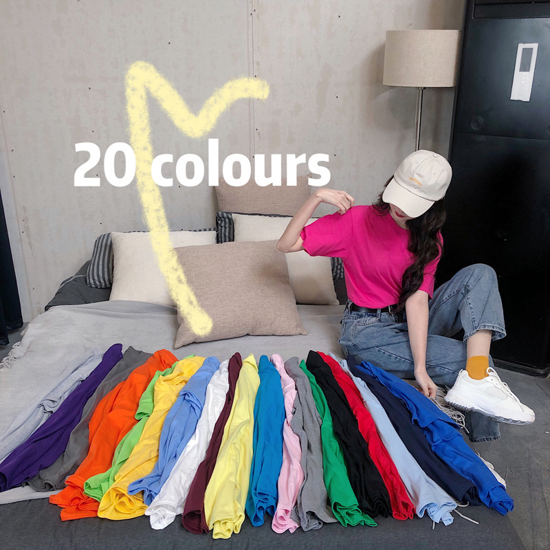 Factory direct sales of short-sleeved T-shirts for women, 2021 new spring and summer, round neck loose, versatile for students, base layer top, trendy on Instagram details Picture