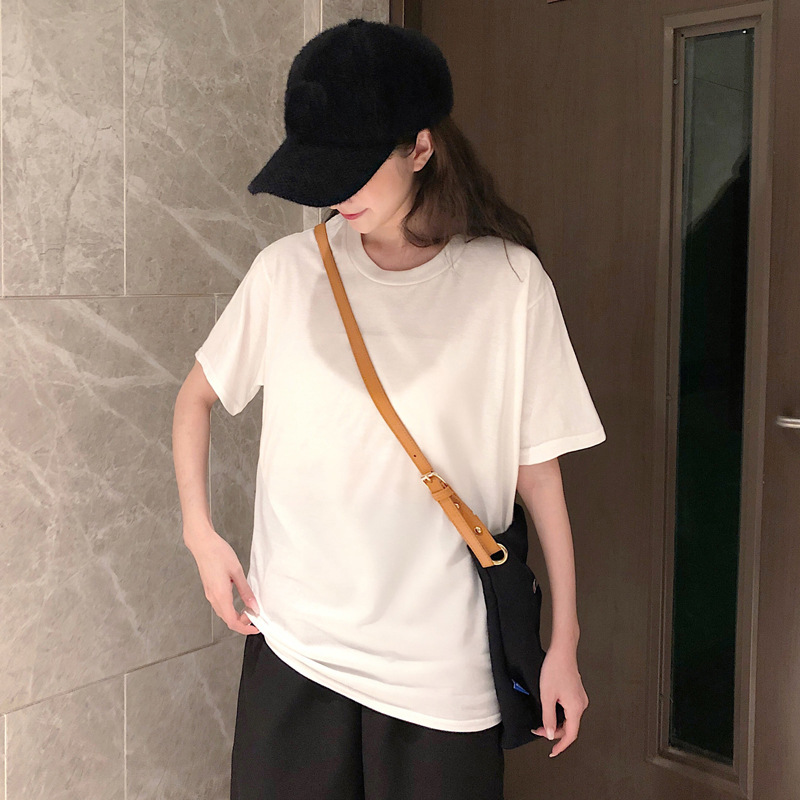 Factory direct sales of short-sleeved T-shirts for women, 2021 new spring and summer, round neck loose, versatile for students, base layer top, trendy on Instagram Specification image