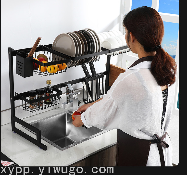 Kitchen stainless steel drain rack Storage rack Black sink rack storage rack Dish rack seasoning rack bowl rack cup rack