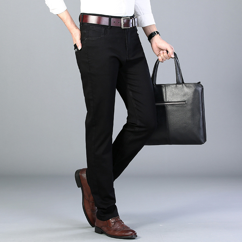 Spring and autumn pure black jeans for men, fashionable men's style, stretch and slim, trendy young straight long pants Specification image