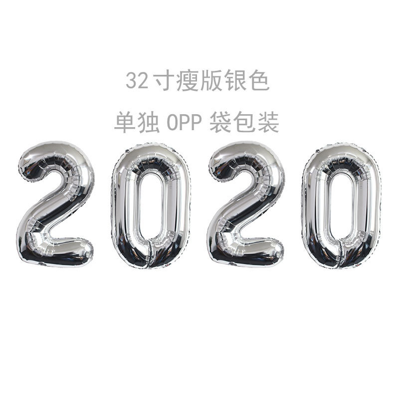 Cross-border exclusive 32-inch imitation beauty slim version 2020 digital aluminum film balloon set for New Year's Day and festival party decoration details Picture