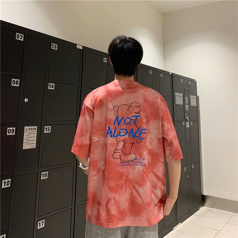 Spring and Summer gradient letter cartoon teenagers' five-sleeved creative and fun summer pullover Korean-style couple short-sleeved T-shirts Specification image